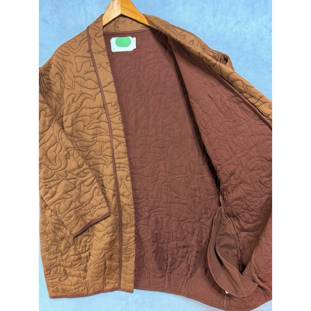 Anthropologie Jacket Womens XL Brown Quilted Collarless Kimono Open Front Lined - Picture 4 of 9